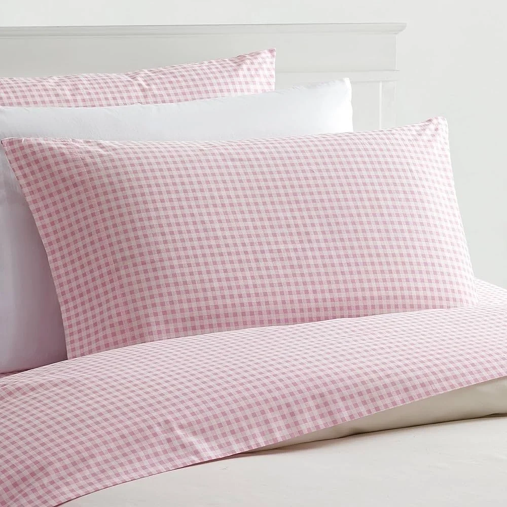 Laurel & Mayfair 250tc 100% Cotton Gingham Checkered Print Sheet Set, Full, Pink